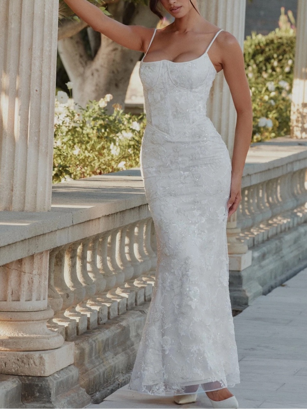 House of cb Naeva white hand beaded embellished corset maxi dress